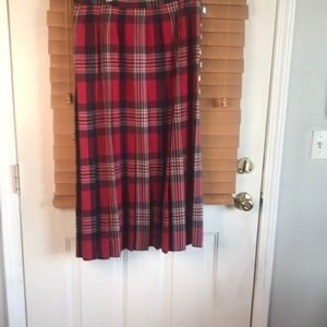 Vintage Pendleton blue red plaid pleated midi skirt